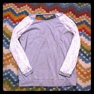 Grey & lace long sleeve cutout shirt